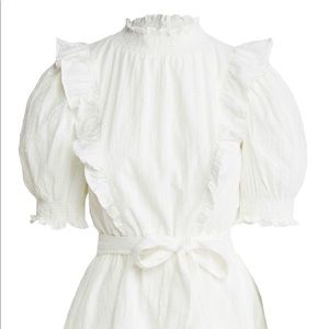 New white English factory textured puff mini dress
